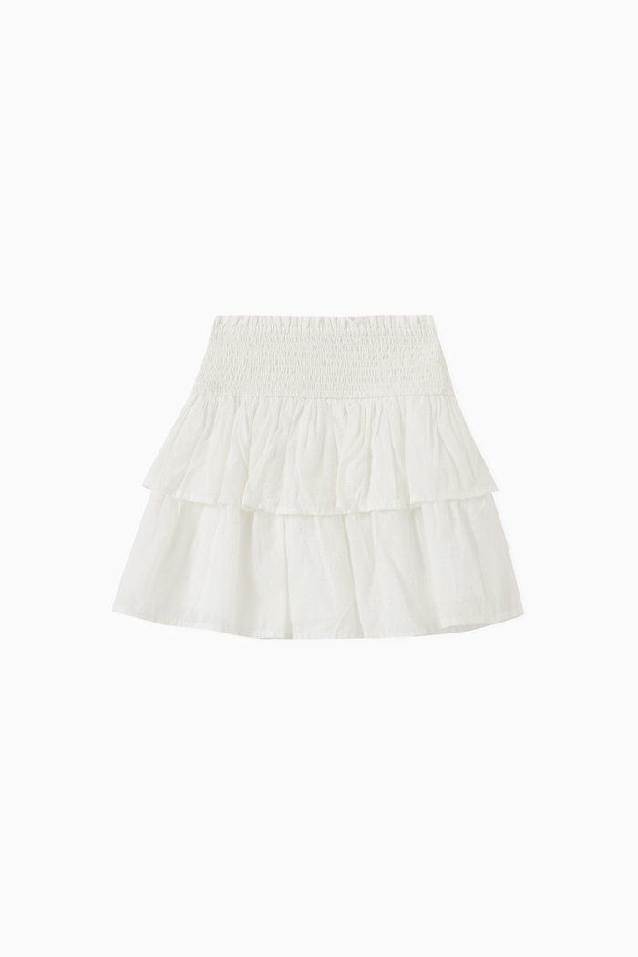 

Smocked Tiered Skirt in Cotton, White