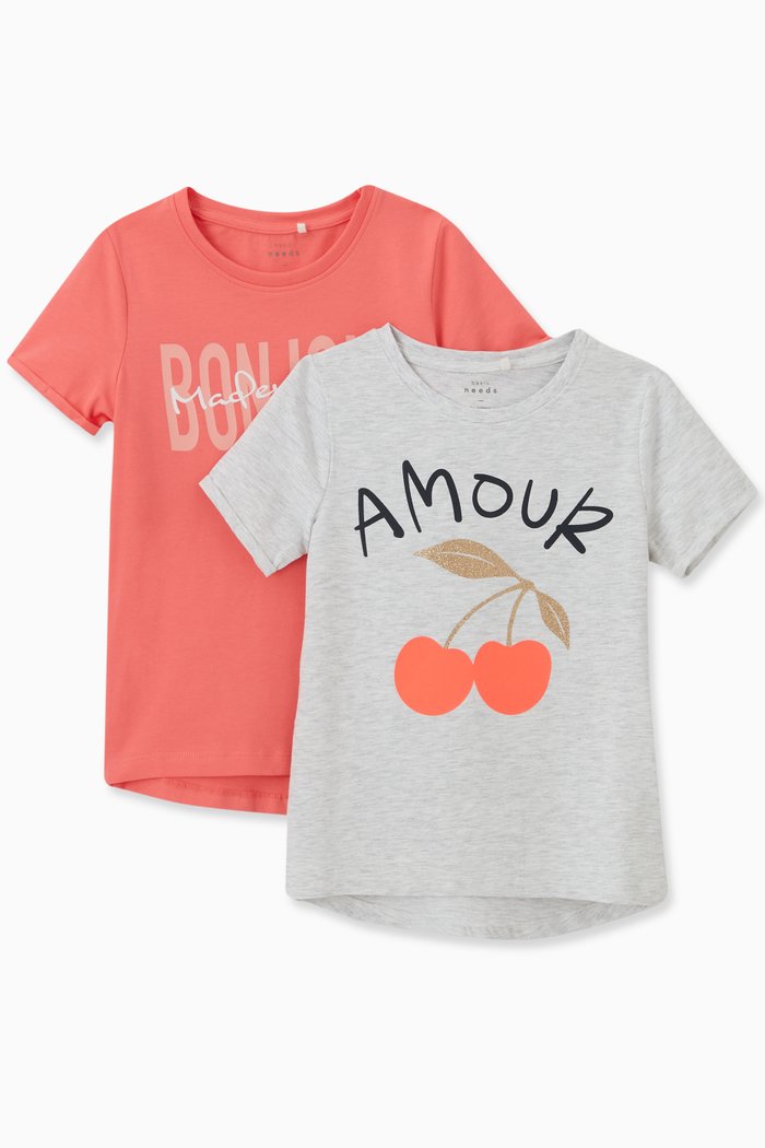 

Graphic Print T-shirts in Cotton, Set of 2, Grey