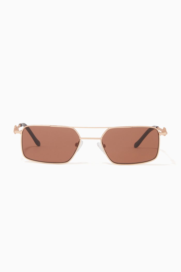 Devon Rectangular Sunglasses in Metal, Brown