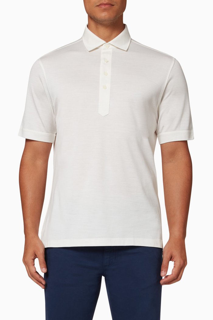 

Leggerissimo Short Sleeve Polo in Cotton & Silk, White