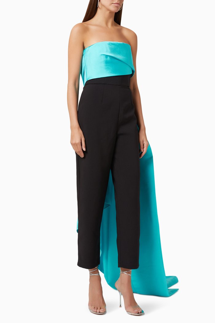 

Harlow Draped Jumpsuit in Satin, Blue