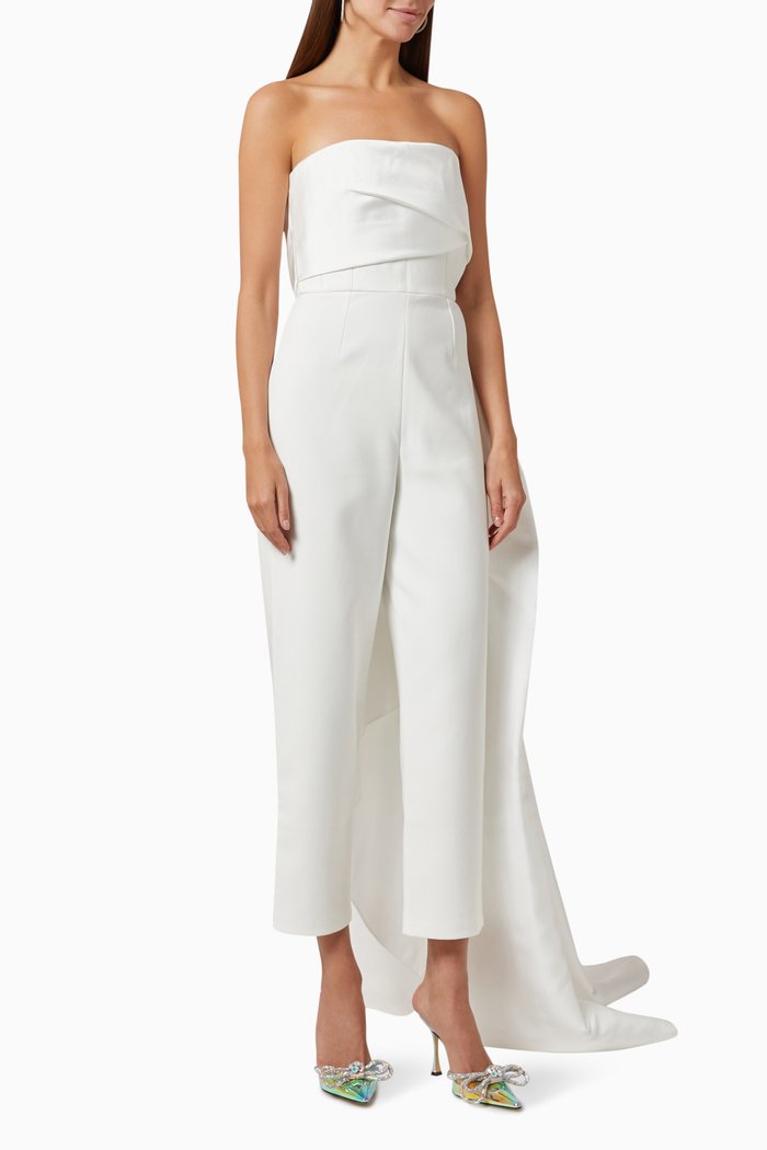 

Harlow Draped Jumpsuit in Satin, White