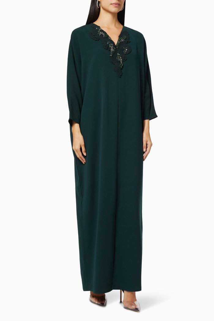 

Embellished V-Neck Kaftan, Green