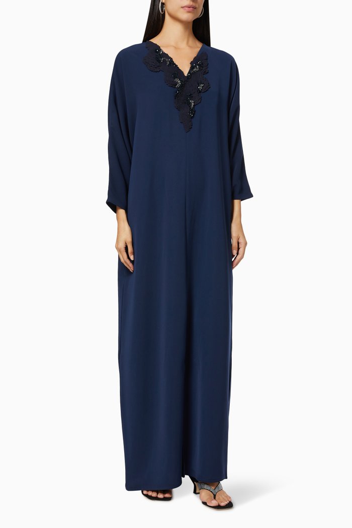 

Embellished V-Neck Kaftan, Blue
