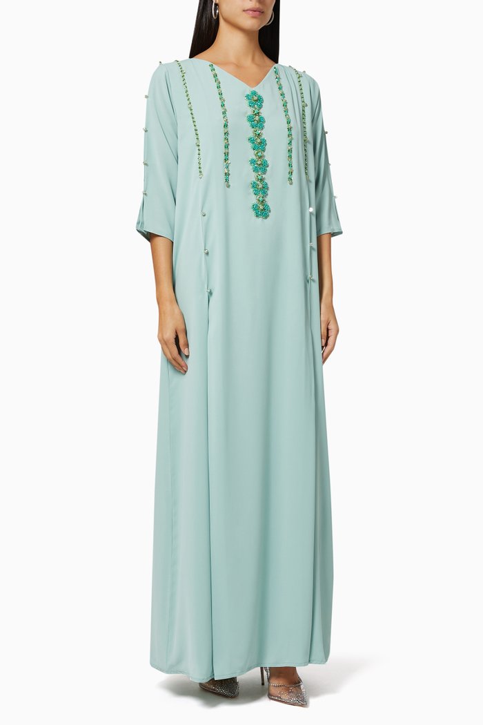 

Embellished V-Neck Kaftan, Green