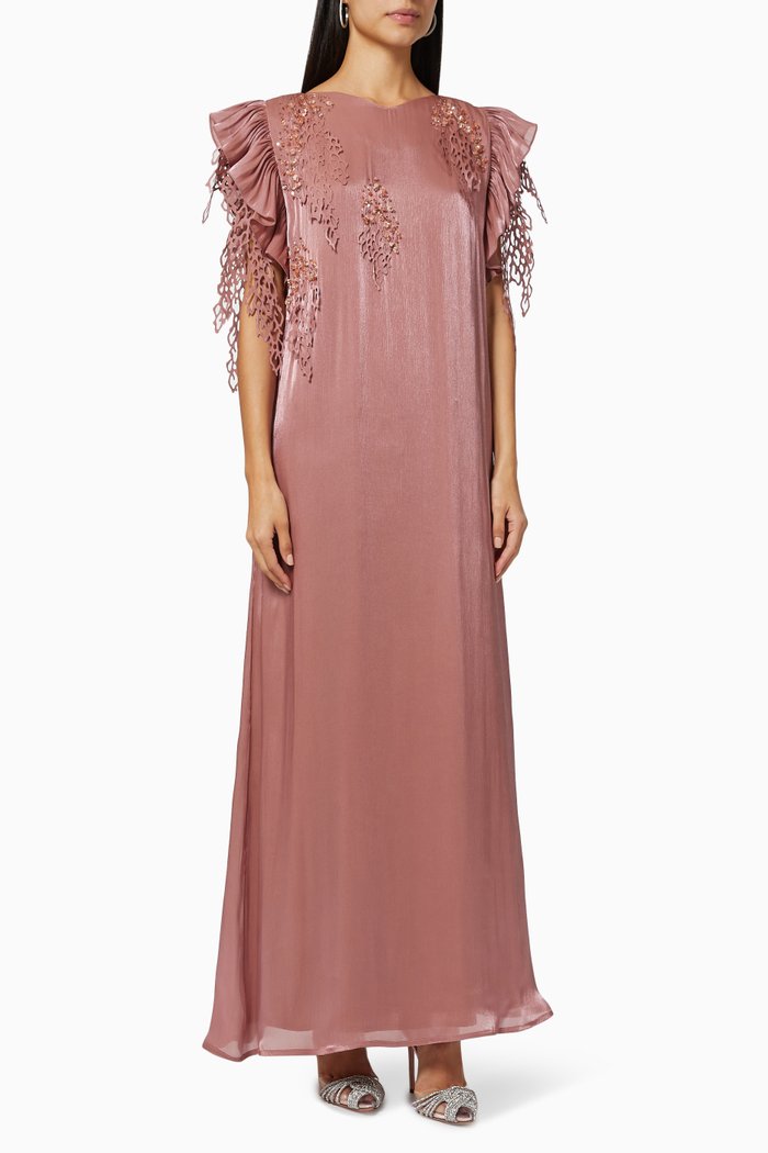 

Embellished Ruffle Sleeve Kaftan, Pink