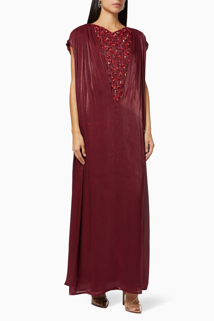 

Embellished Ruffle Sleeve Gown, Burgundy