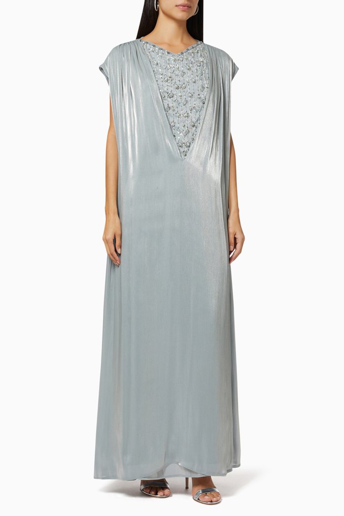 

Embellished Ruffle Sleeve Gown, Grey