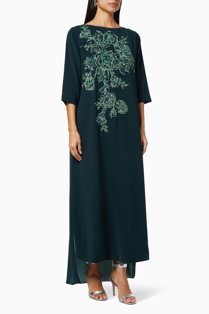

Embroidered High Low Kaftan, Green