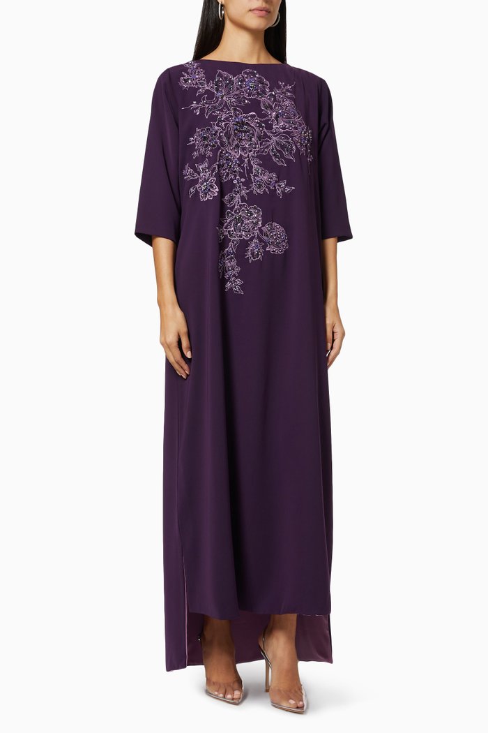 

Embroidered High Low Kaftan, Purple