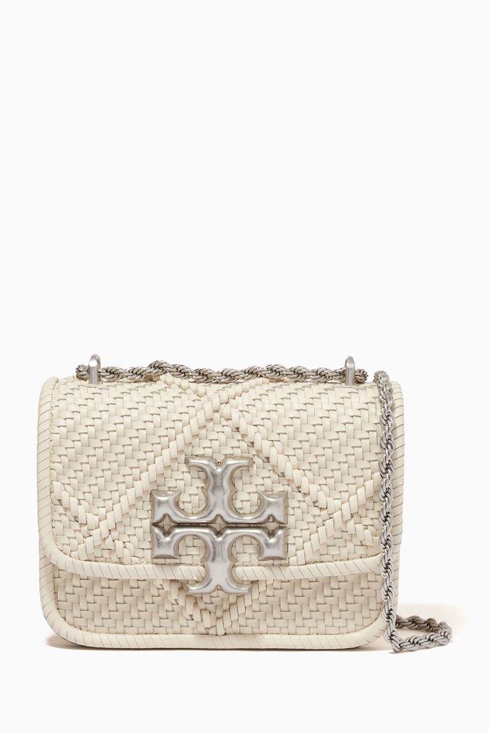 

Eleanor Diamond Small Convertible Bag in Woven Fabric, White