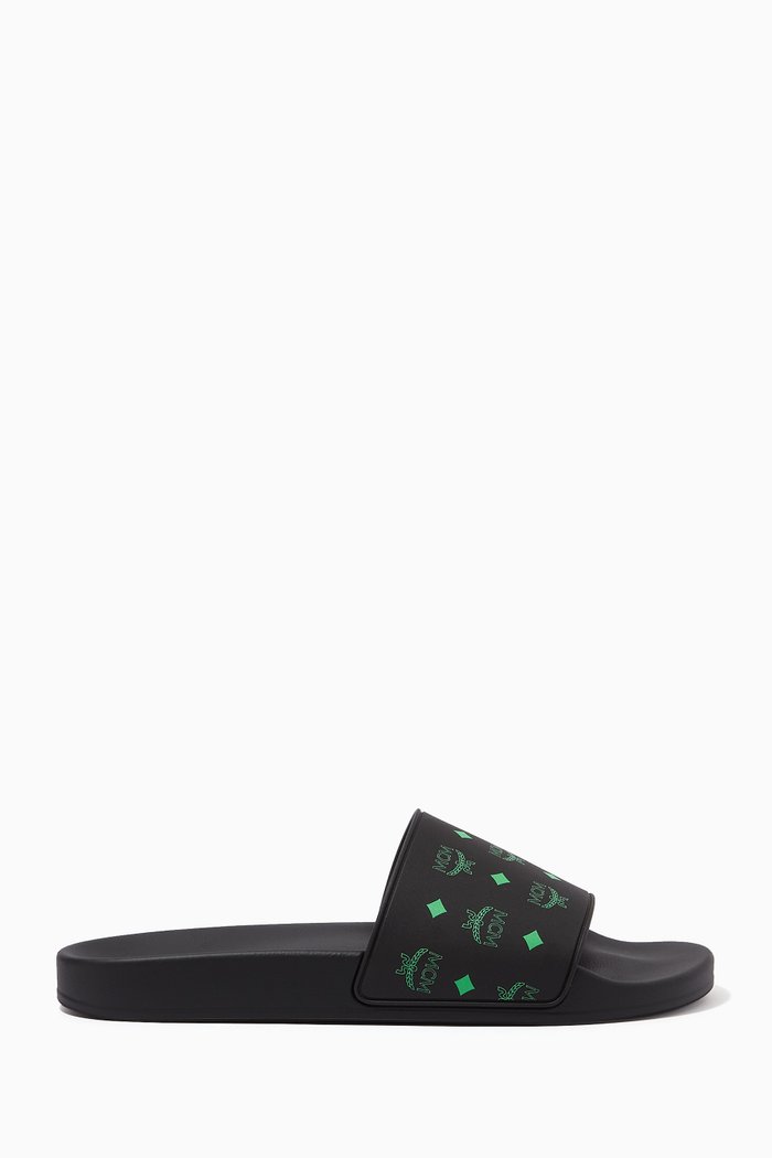 

Color Splash Monogram Print Slides in Rubber, Green