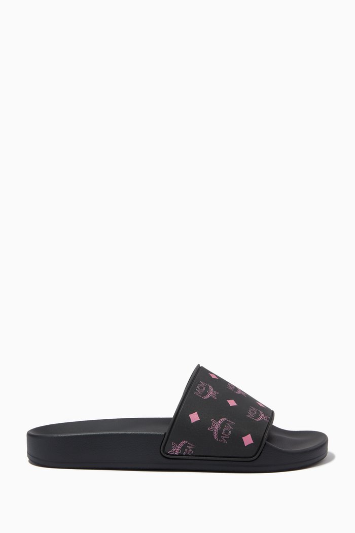 

Color Splash Monogram Print Slides in Rubber, Pink
