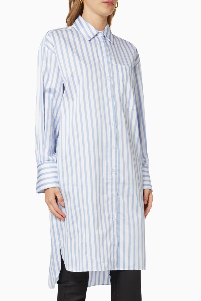 

Striped Long Shirt in Organic Cotton, Blue