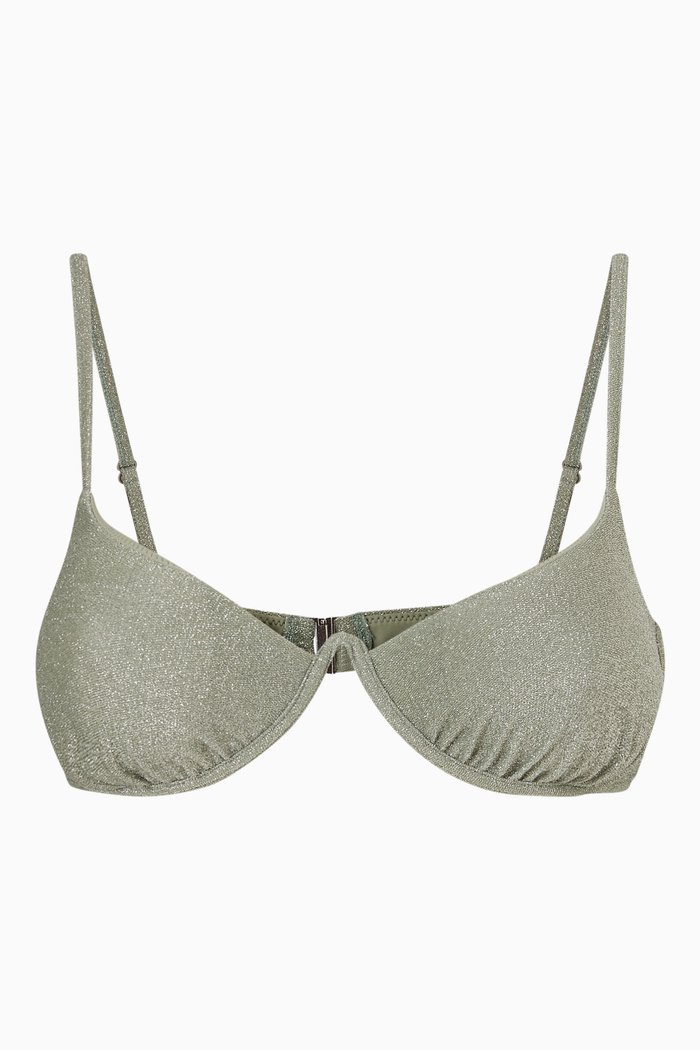 

Bridgette Bustier Bikini Top in Metallic Nylon Spandex, Green