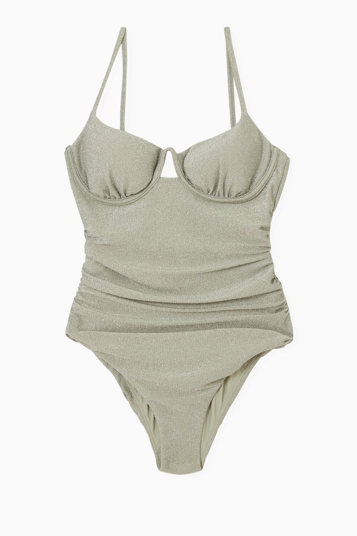 

Laine Bustier One Piece Swimsuit in Metallic Nylon Spandex, Green