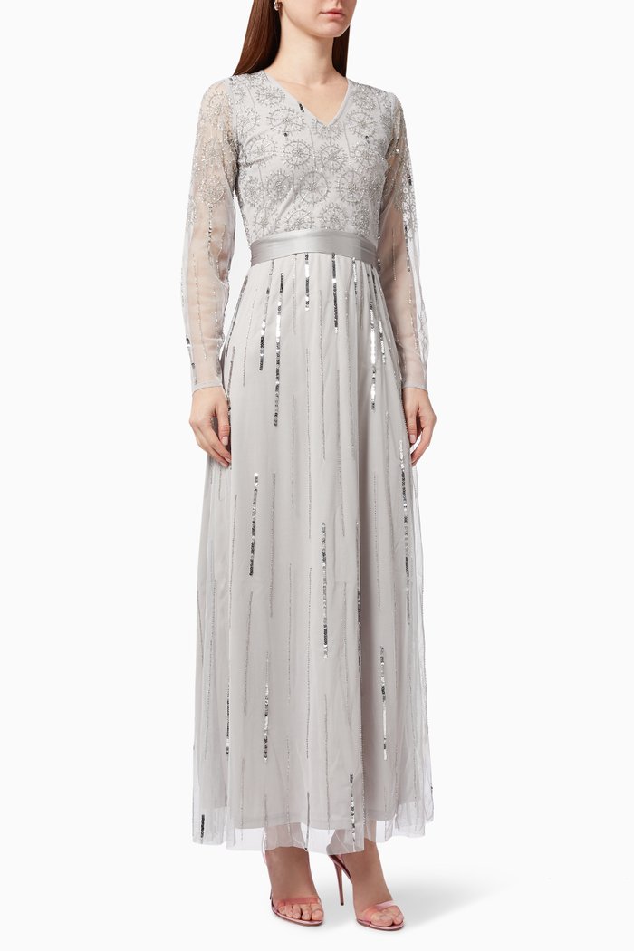 

Sequin Embellished Dress in Tulle, Silver