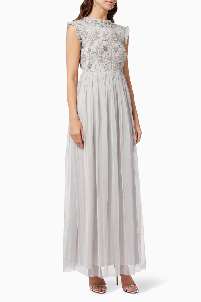 

Bead Embellished Dress in Tulle, Grey