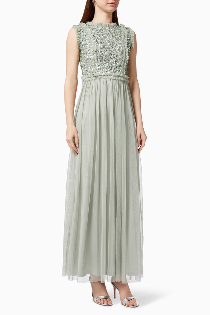 

Sequin Embellished Dress in Tulle, Green
