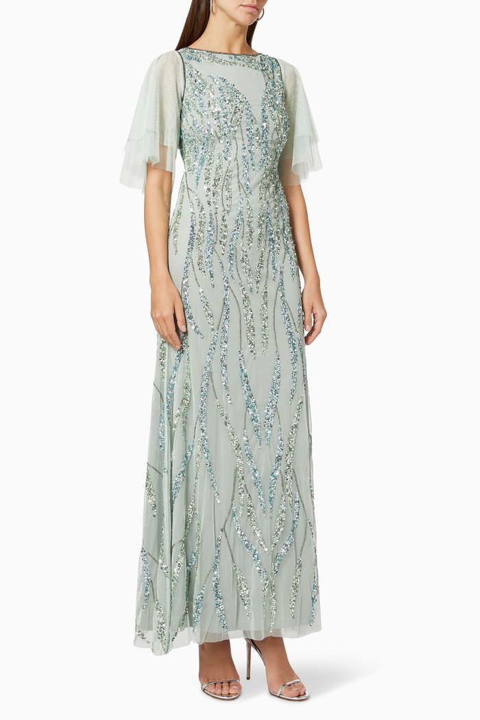 

Sequin Embellished Dress in Tulle, Green