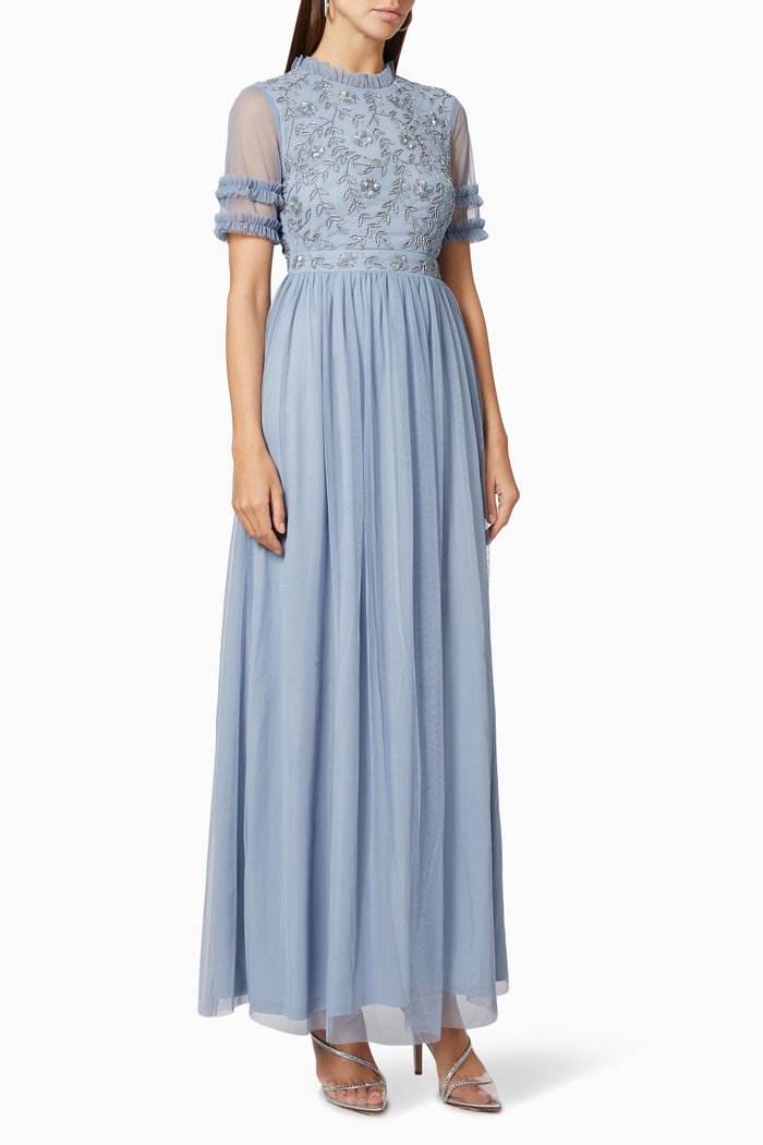 

Bead Embellished Dress in Tulle, Blue