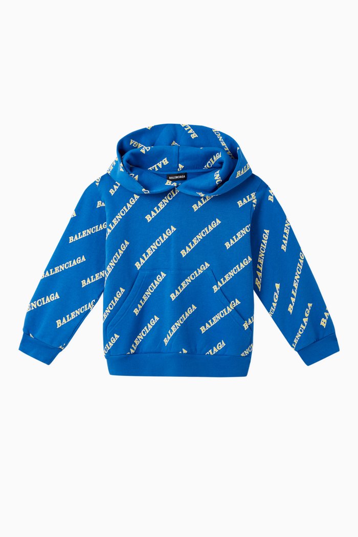

Sporty Logo Cotton Hoodie, Blue