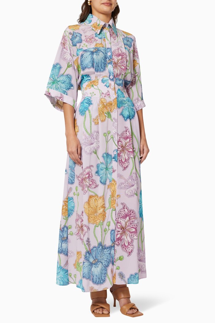 

Marielle Maxi Shirt Dress in Silk, Multicolour