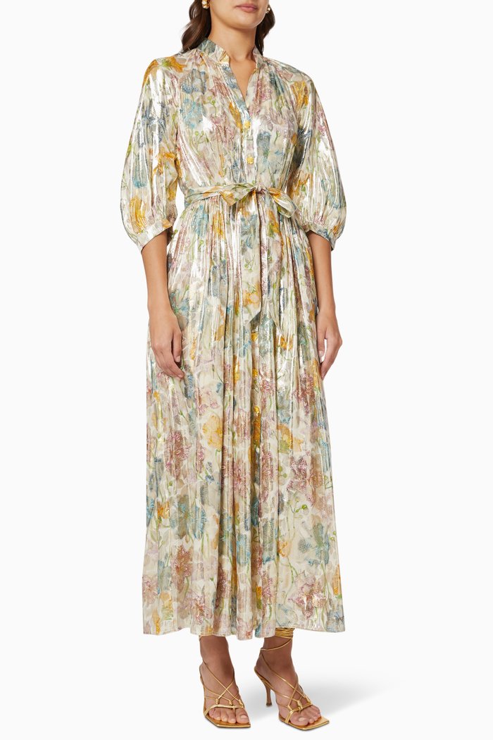 

Shimmering Bonita Volume Shirt Dress in Silk Jacquard, Multicolour