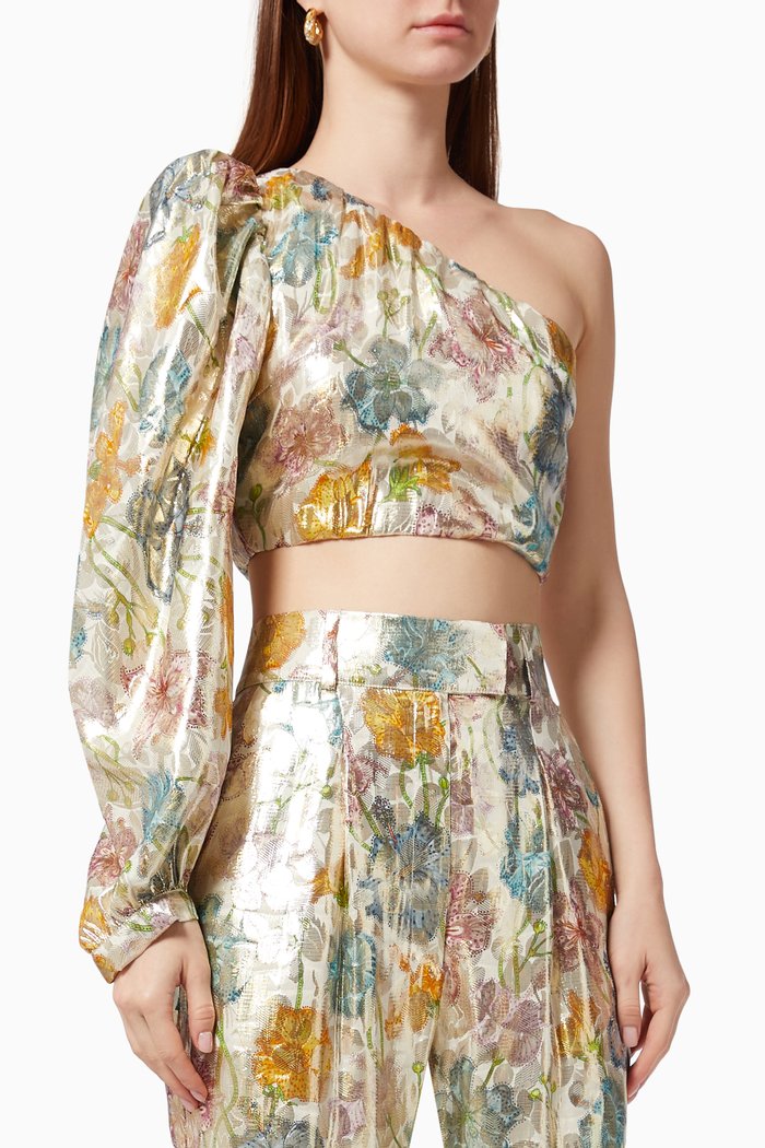 

Shimmering Bonita One Sleeve Top in Silk Jacquard, Multicolour