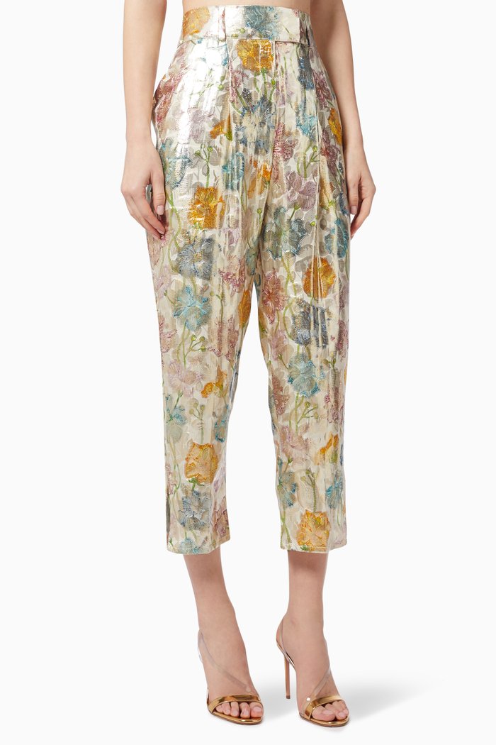 

Shimmering Bonita Tailored Trousers in Silk Jacquard, Multicolour
