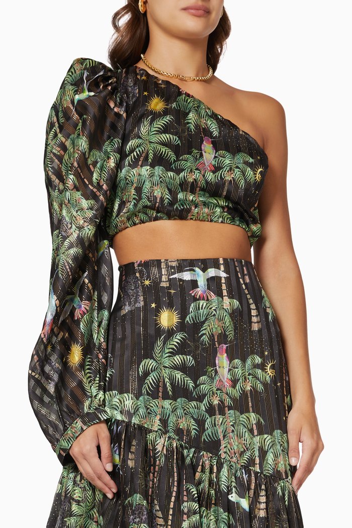

Beija-Flor One Sleeve Top in Silk Lurex, Black