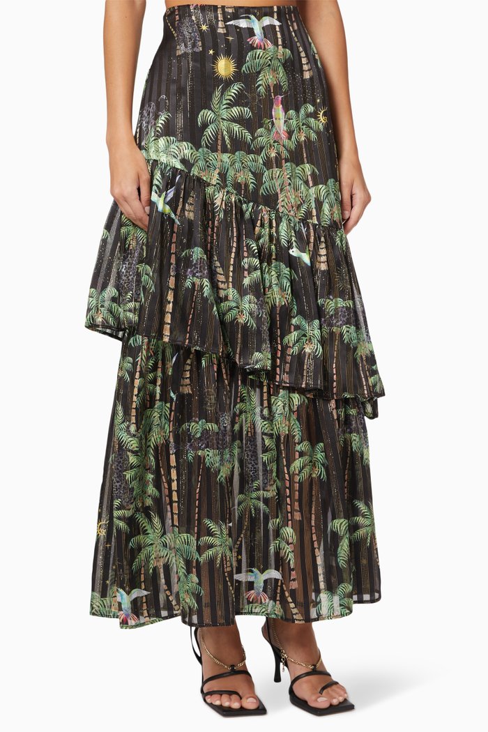 

Beija-Flor Frill Maxi Skirt in Silk, Black