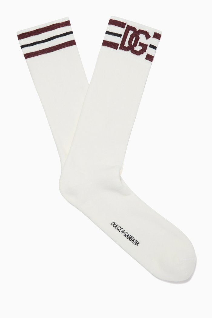 Jacquard DG Logo Socks in Ribbed Cotton, Grey