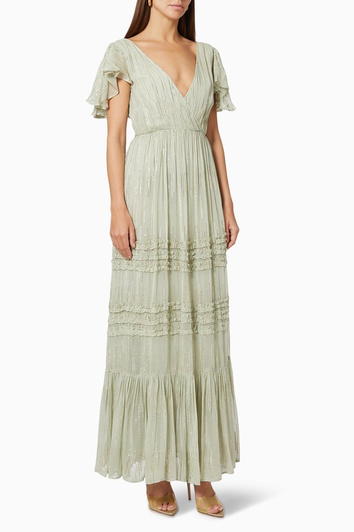

Short Sleeve Tiered Dress, Green