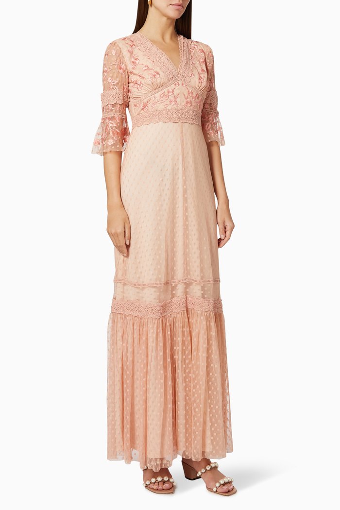 

Floral Embroidered Dress in Tulle, Orange