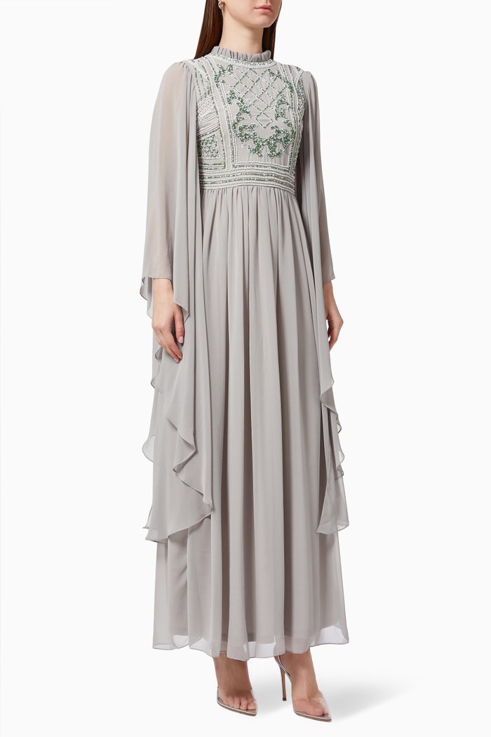 

Beaded Dress in Crepe, Grey