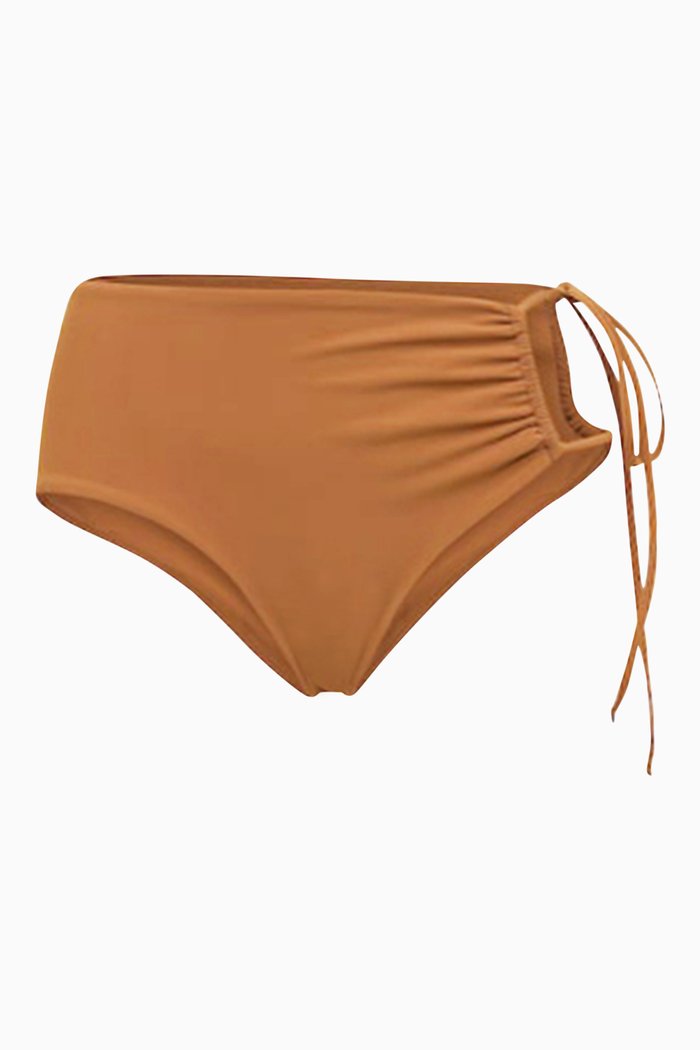 

Ruched Side Tie Bikini Brief, Brown