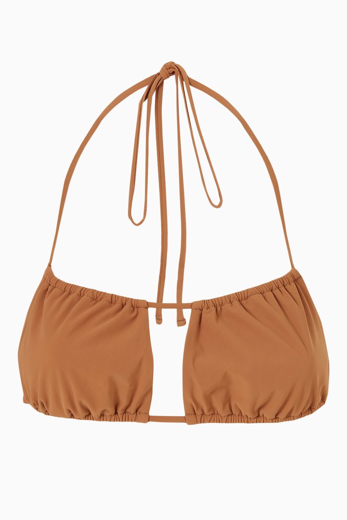

Ruched Double Strap Bikini Top, Brown