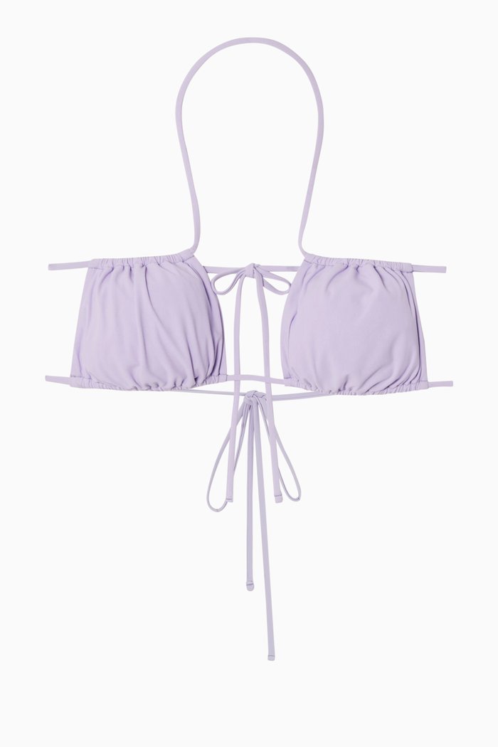 

Ruched Double Strap Bikini Top, Purple