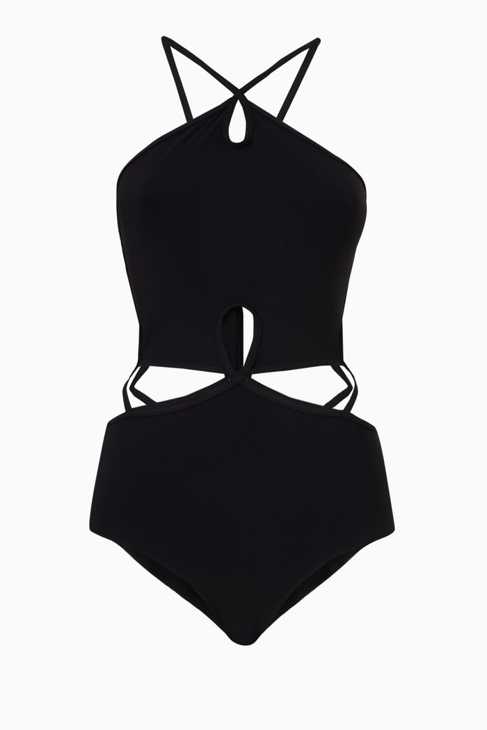 

Looped Halter One Piece Swimsuit, Black