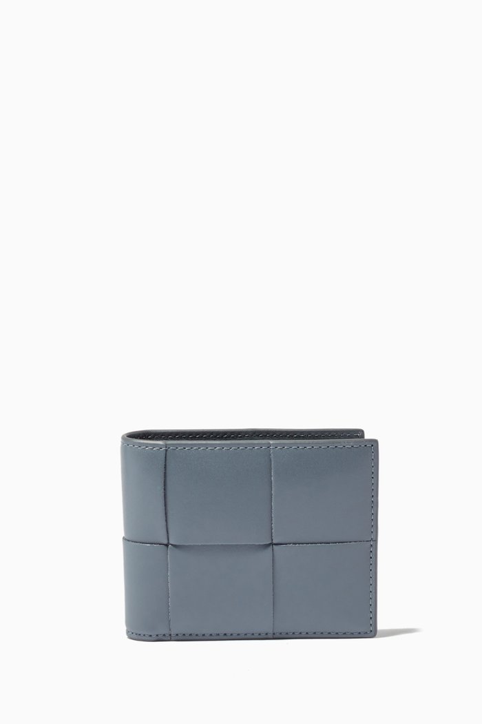 Bi-fold Wallet in Intrecciato Urban Leather, Grey