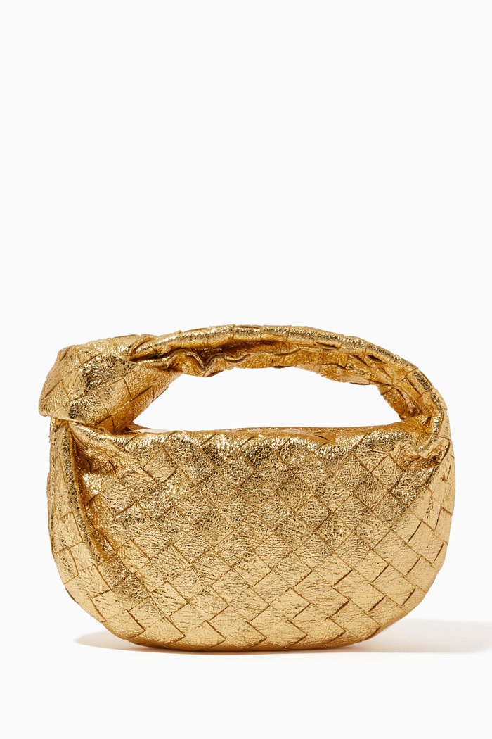 Jodie Mini Bag in Craque Metallic Intrecciato Leather, Gold
