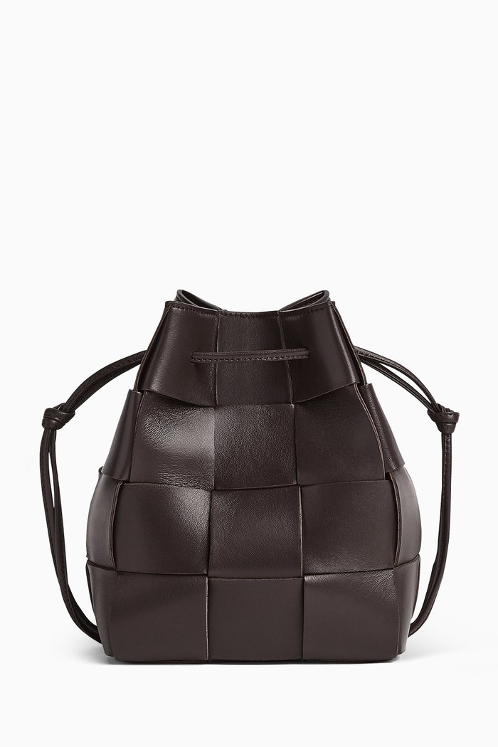 

Cassette Mini Bucket Bag in Intrecciato Nappa, Brown