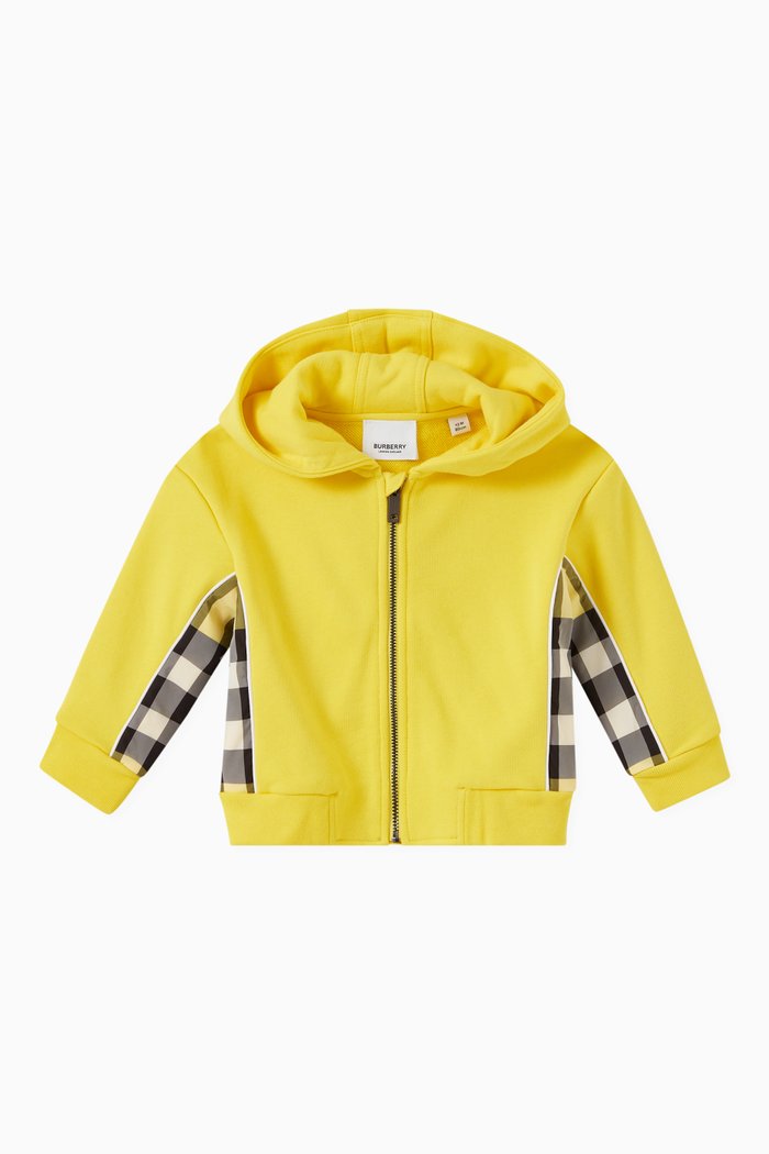 Check Panel Graham Hoodie in Cotton, Yellow