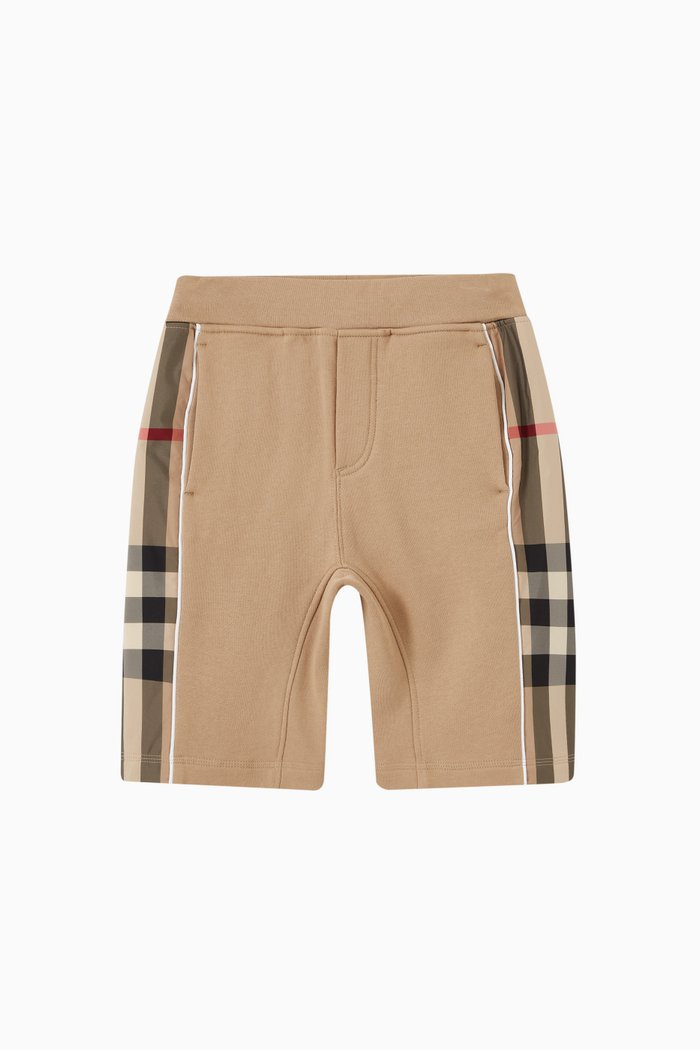 Check Panel Shorts in Cotton, Neutral