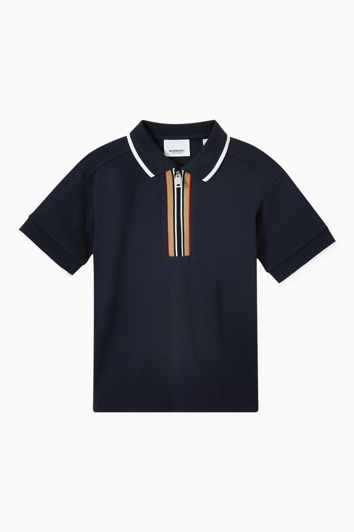 Icon Stripe Polo Shirt in Cotton, Blue