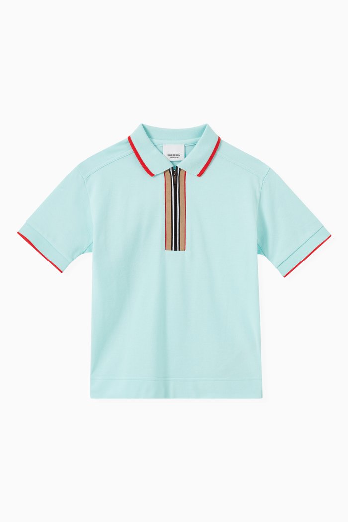

Icon Stripe Detail Zip-front Polo Shirt in Cotton, Blue