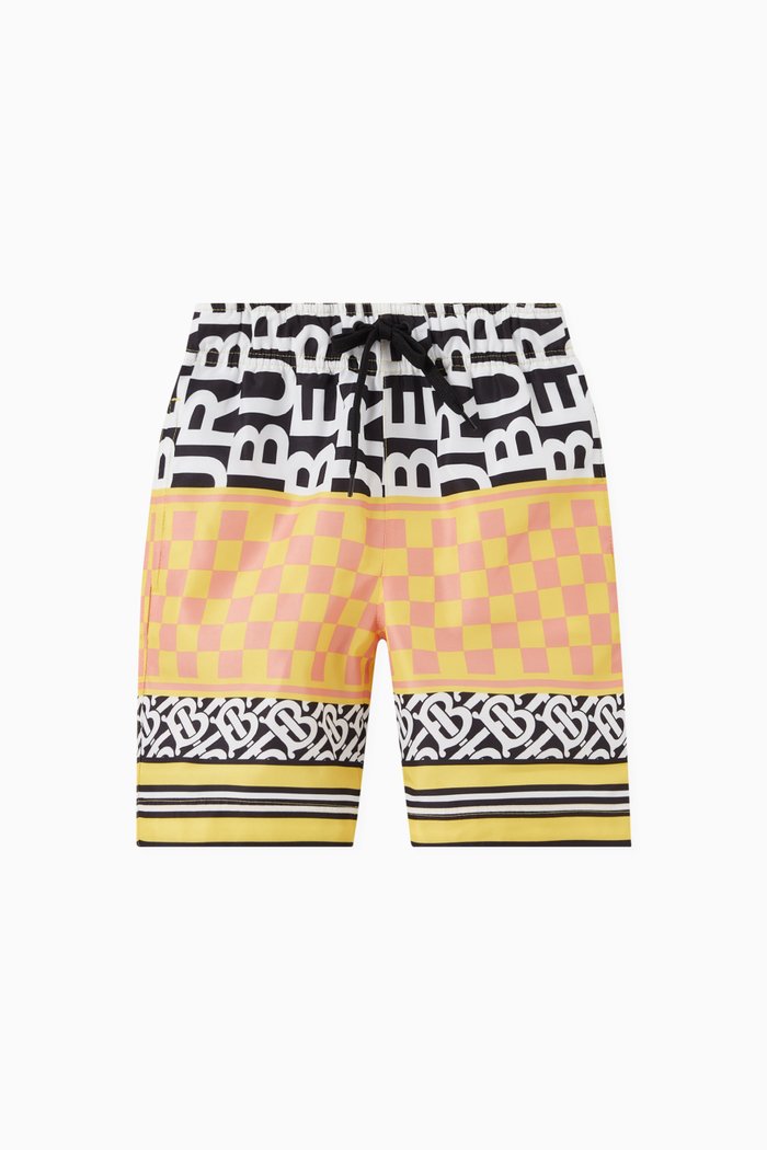 

Checkerboard Montage Print Shorts in Mesh, Yellow