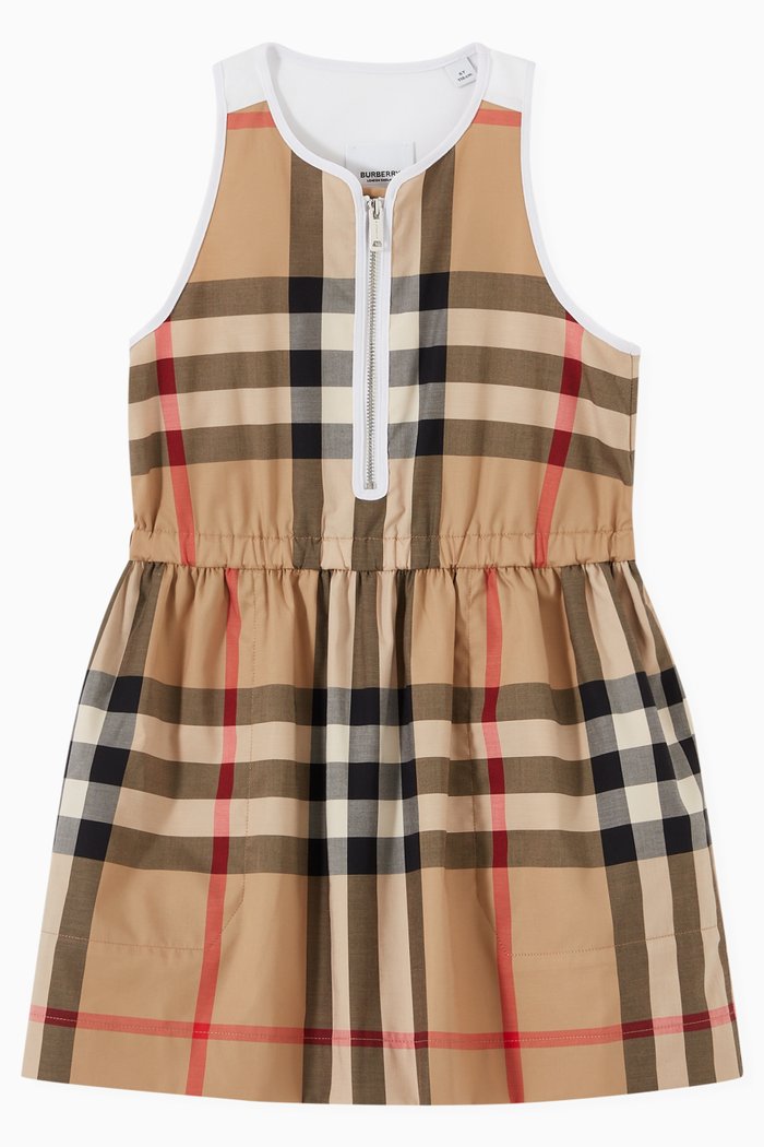 

Adrienne Checked Zip Up Dress in Cotton, Neutral