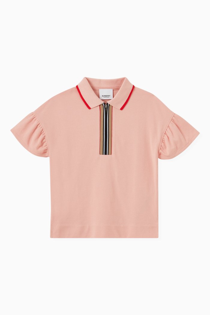 

Icon Stripe Zip-up Polo Shirt in Cotton, Pink